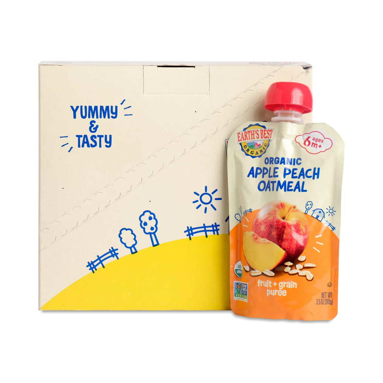 Earth's Best Organic Apple Peach Oatmeal Baby Food Pouch, Stage 2, 3.5 oz (Case of 12)