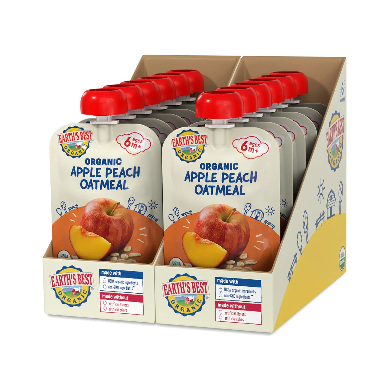 Earth's Best Organic Apple Peach Oatmeal Baby Food Pouch, Stage 2, 3.5 oz (Case of 12)