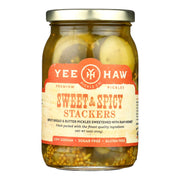Yee-haw Sweet & Spicy Stackers Pickles w/ Habanero & Honey - Bread & Butter (Case of 6, 16oz Jars)