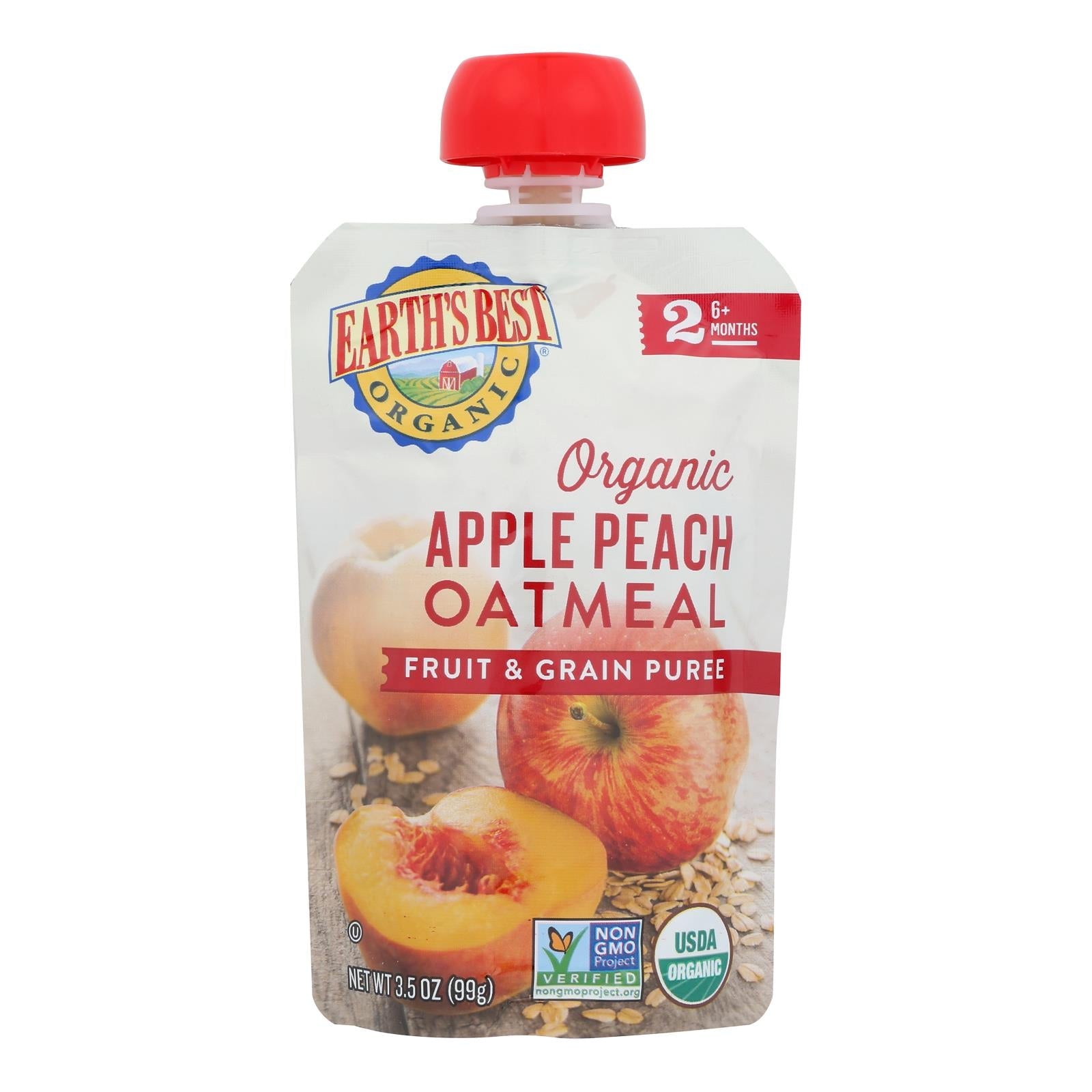Earth's Best Organic Apple Peach Oatmeal Baby Food Pouch, Stage 2, 3.5 oz (Case of 12)