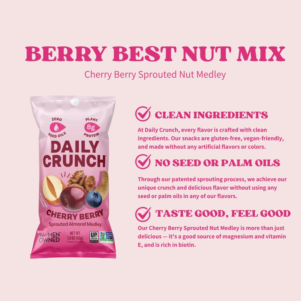 Daily Crunch Sprouted Nuts, Mixed Cherry Berry Medley, 1.5 oz (Case of 8)