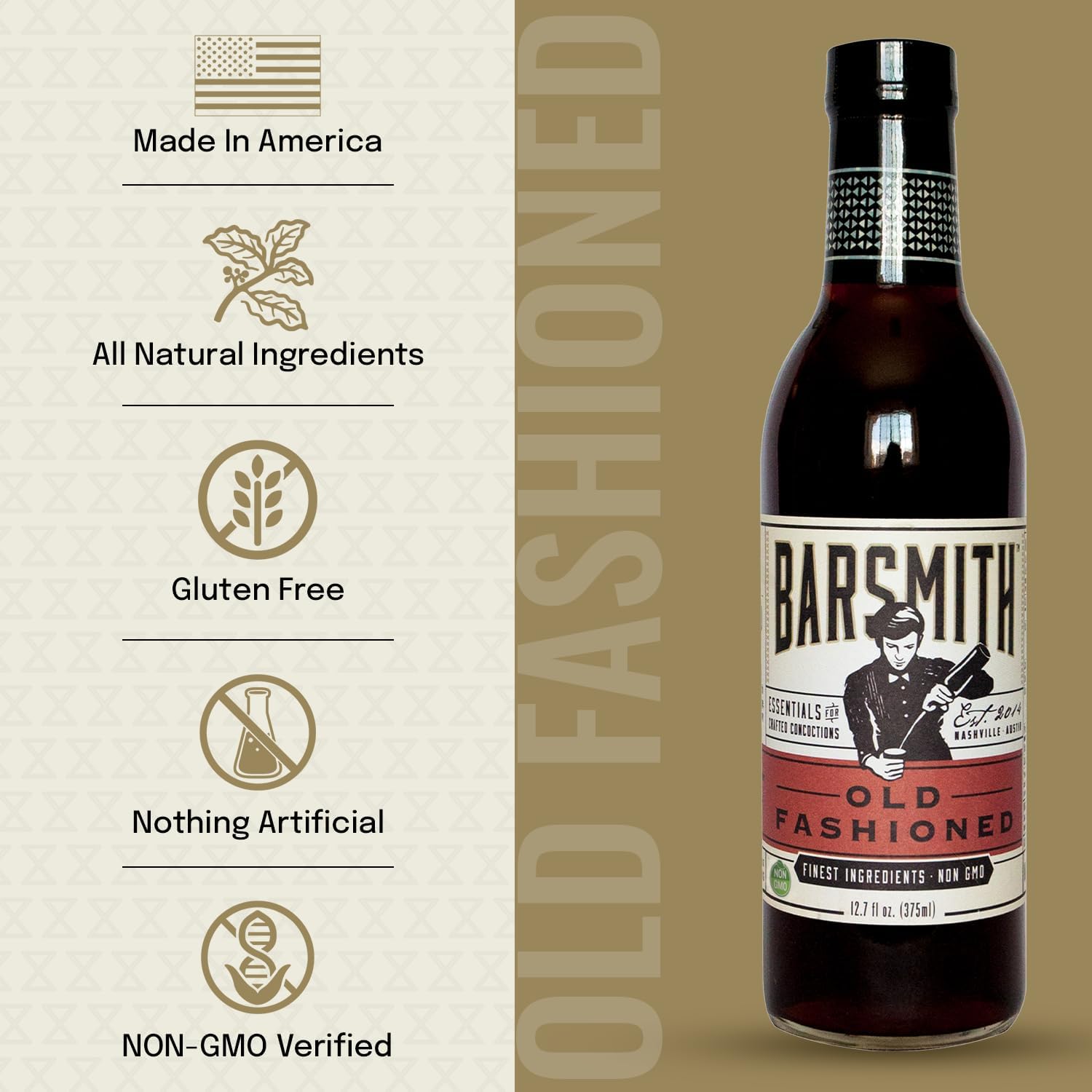Barsmith Classic Old Fashioned Cocktail Mix, Premium Craft Cocktail, Case of 6 (12.7 fl oz)
