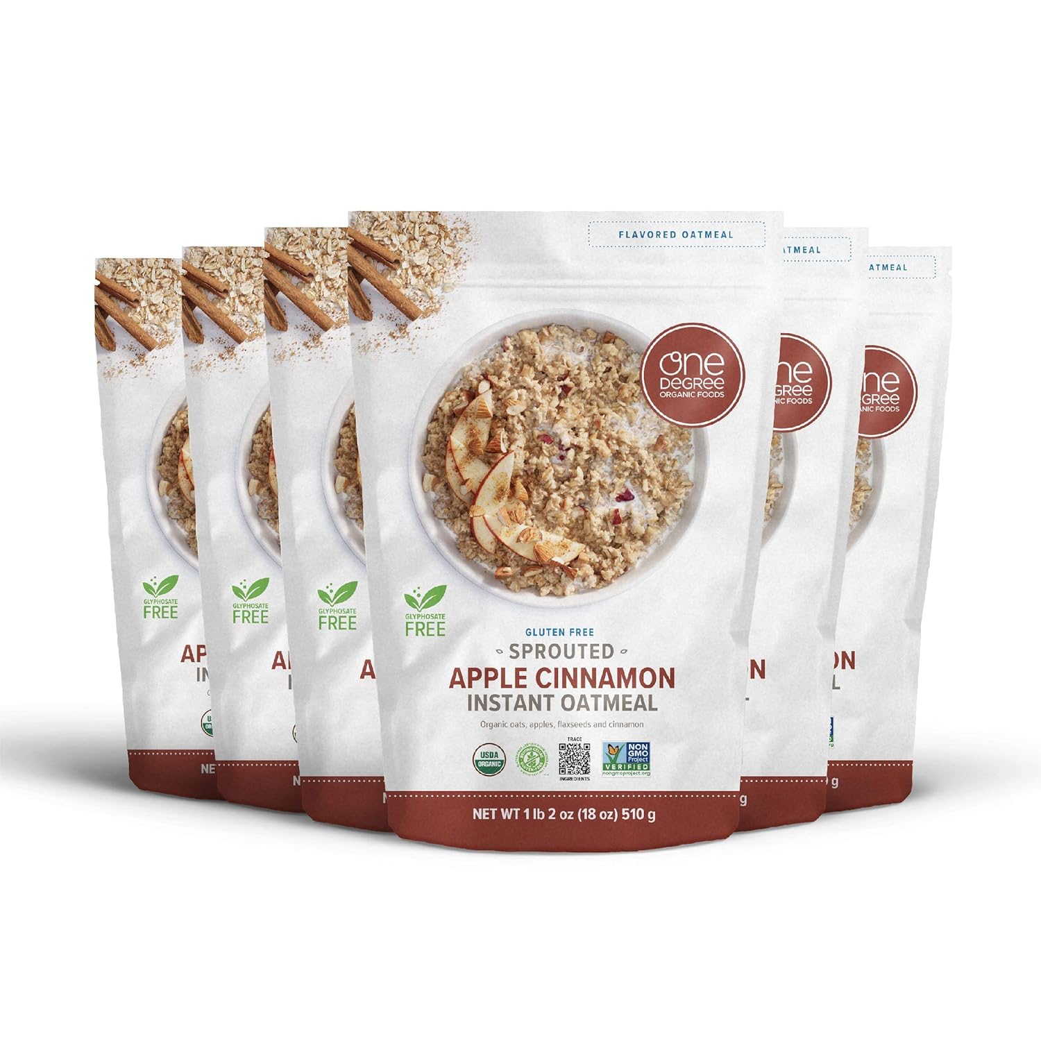 One Degree Organic Foods Sprouted Rolled Oats, Apple Cinnamon, 18 oz, 6-Pack