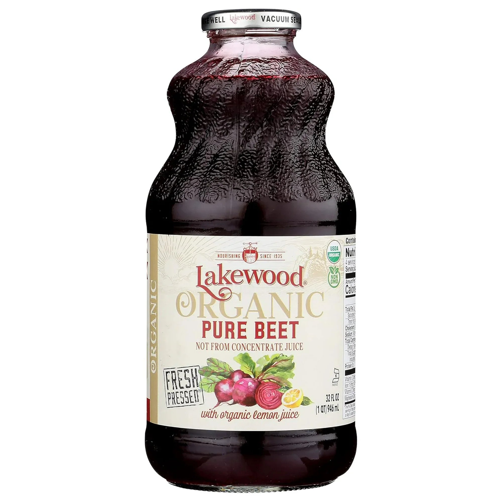 Lakewood Organic Beet Juice, 32 fl oz, Pack of 6, Pure & Nutrient-Rich