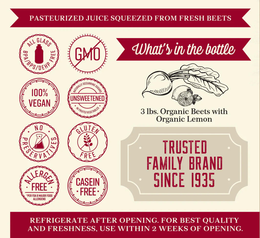 Lakewood Organic Beet Juice, 32 fl oz, Pack of 6, Pure & Nutrient-Rich