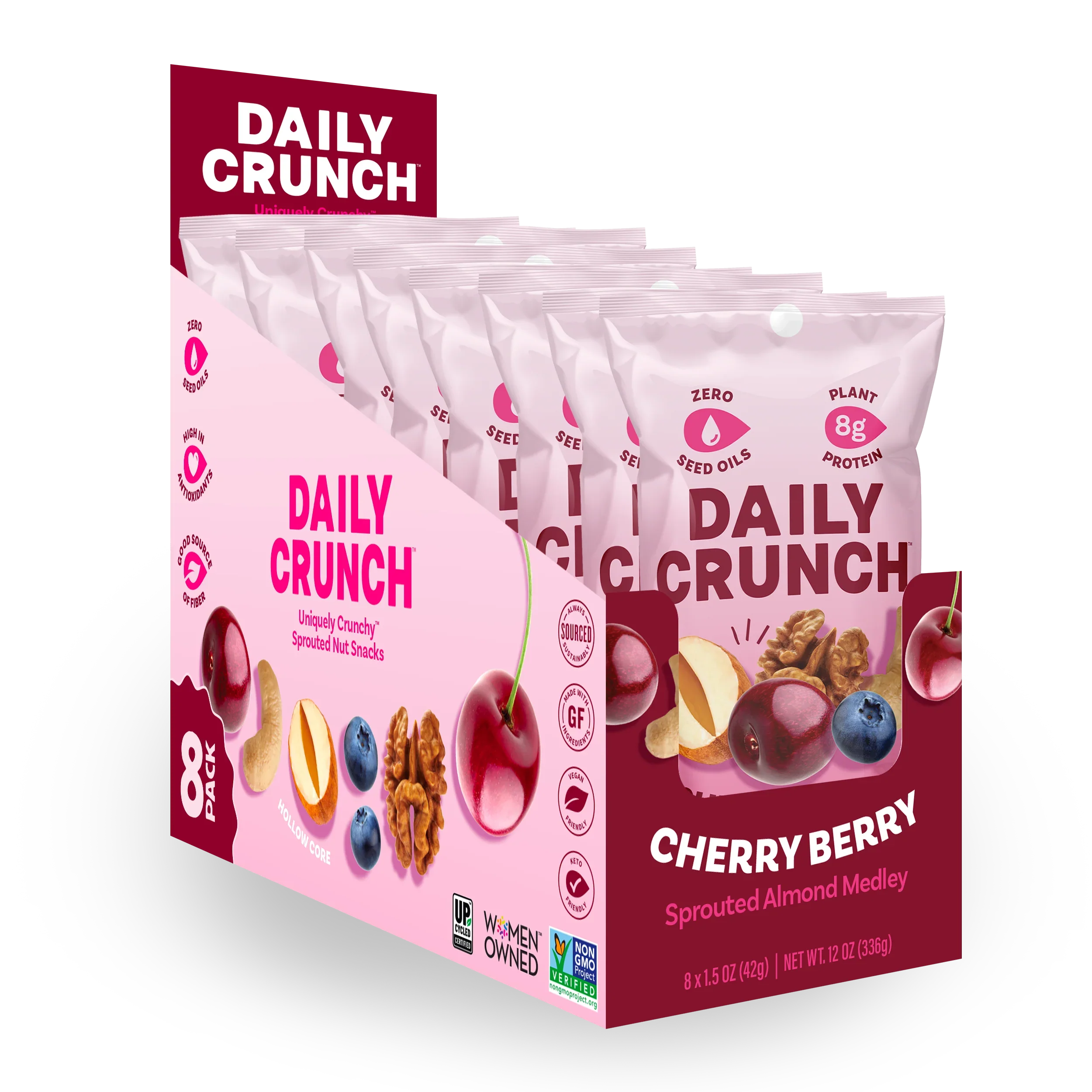Daily Crunch Sprouted Nuts, Mixed Cherry Berry Medley, 1.5 oz (Case of 8)