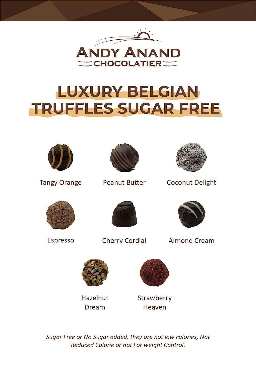 Andy Anand Sugar Free Belgian Chocolate Truffles – 15 Pc Luxury Assorted Flavors, 60% Cocoa Butter