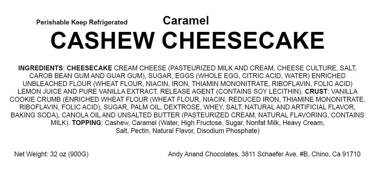 Andy Anand Caramel Cashew Cheesecake 9" - No Bake Required - Indulge in Delicious Cheesecakes - Order Now! (2.6 lbs)