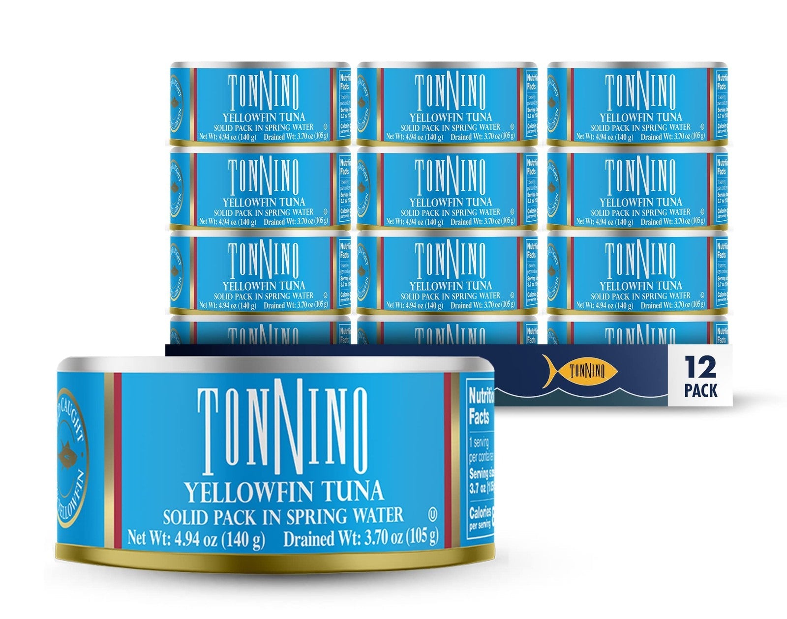 Tonnino Tuna Light in Spring Water, Case of 12, 4.9 Oz | Kosher, Gluten Free